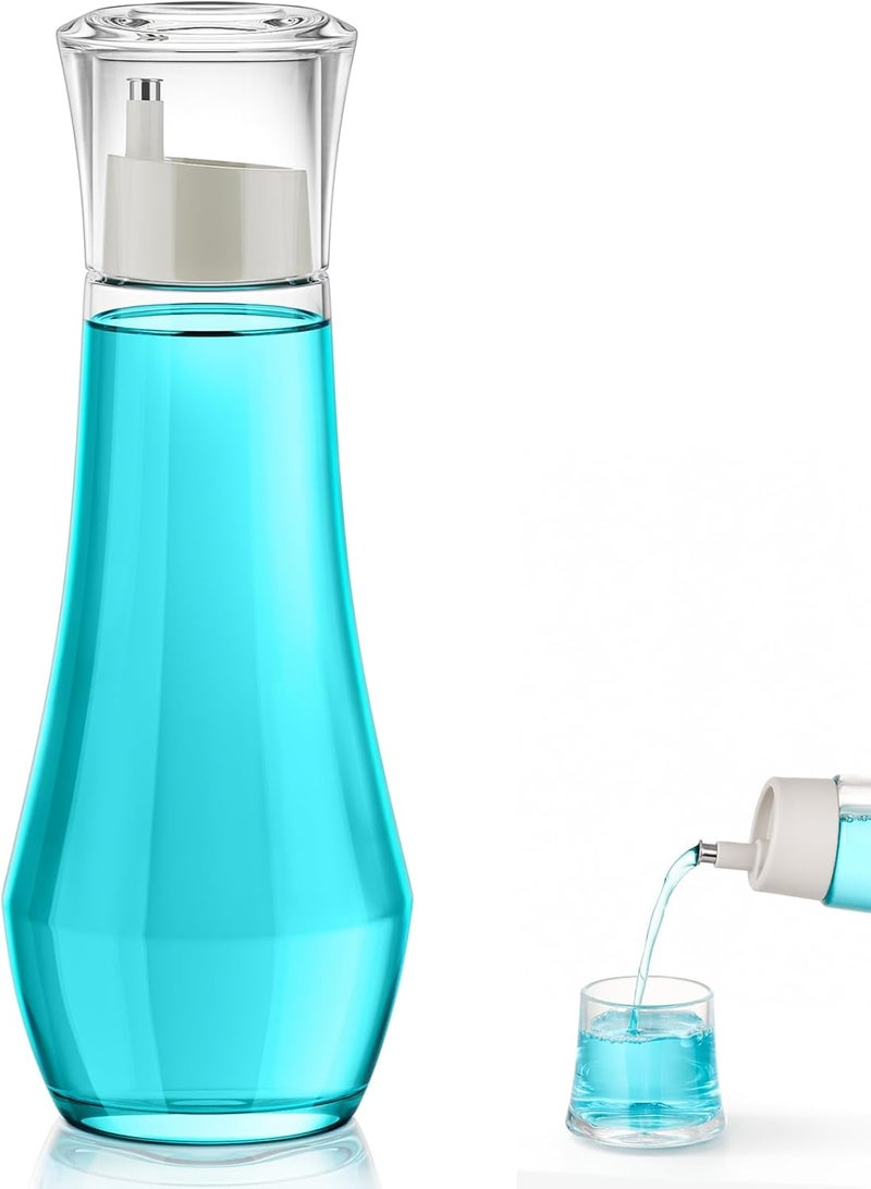 VITVITI Glass Mouthwash Dispenser for Bathroom, 8.8OZ Mouth Wash Container Bottle with Lid Cup, Small Clear Refillable Mouthwash Dispenser Decanter for Countertop - Image 1